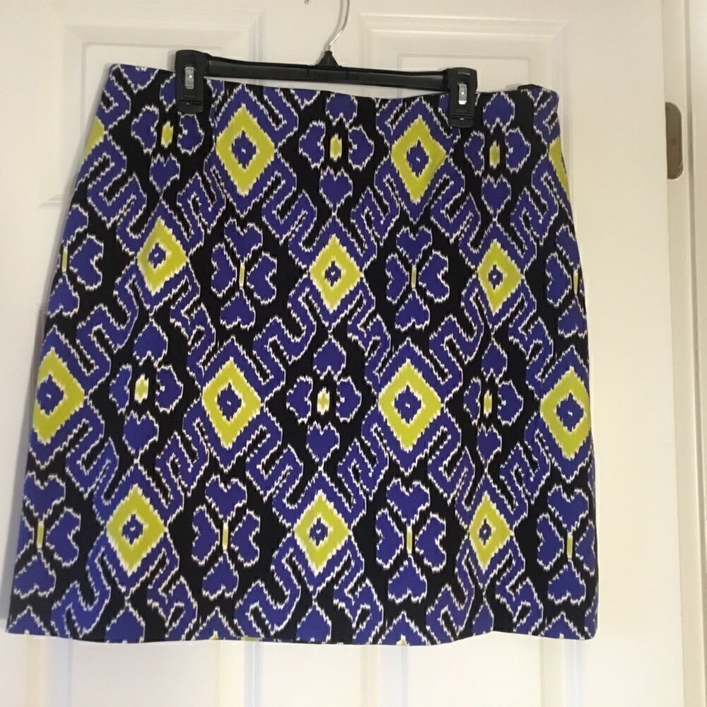Doncaster Brand Women’s Size 16 Skirt IKAT print in Navy Lime Green and Black.